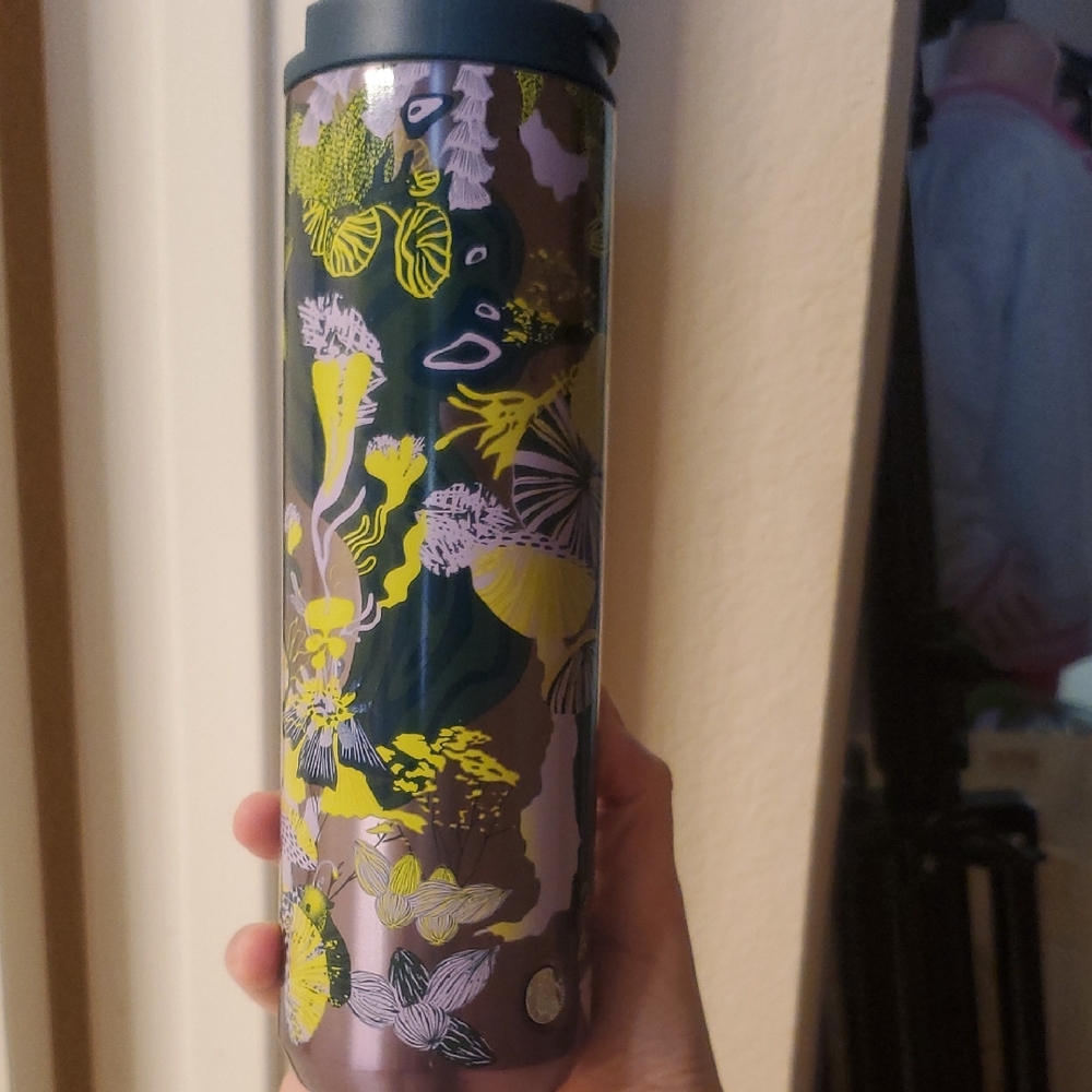 Starbucks Green And Purple Floral Insulated Tumbler
